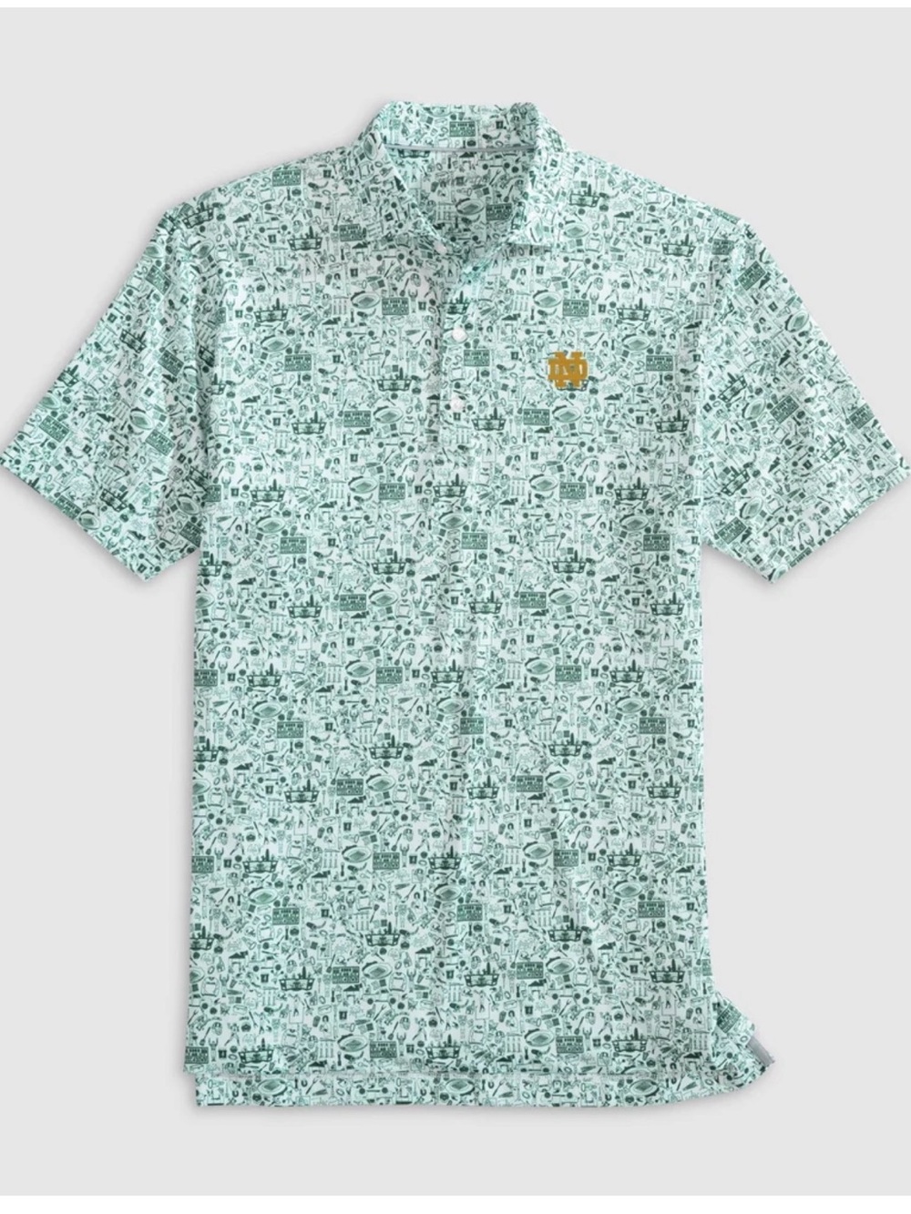 Johnnie-O Mens University of Notre Dame Tailgater Printed Jersey Perf Polo